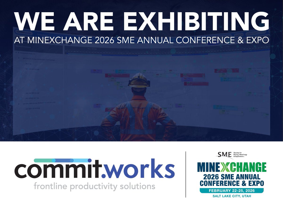 Meet #CommitWorks in #SaltLakeCity as we showcase #CiteOps and highlight how mining operations can strengthen planning, execution, and continuous improvement while saying goodbye to whiteboards! If you are attending #MineExchange #SME2026, we look forward to connecting.