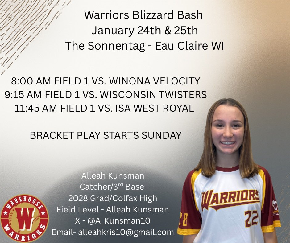 Weekend schedule! I play at the Sonnentag in Eau Claire, Wi. Can’t wait to get on the field with my teammates!