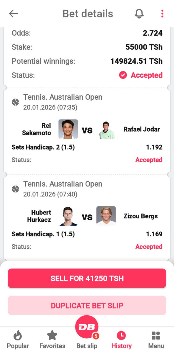 Tennis  Slip  on #Dbbet 

Code:👉MFAMG. Odds👉 2+

🚨 Fungua account yako hapa 👇

db-bet.co/ANGEL2019

Promo-Code: ANGEL2019

Join Channel for free Slips

whatsapp.com/channel/0029Vb…