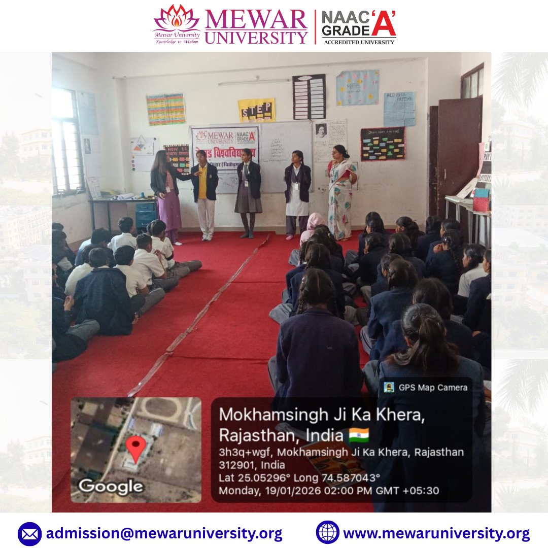 universitymewar's tweet image. ✨📚 Empowering young minds through language &amp;amp; confidence!

#MewarUniversity conducted an English &amp;amp; #PersonalityDevelopment session at Model Sr. Sec. School, Gangrar, led by Ms. Sweta Kumari, fostering communication skills and confidence among students.

#ExtensionActivity