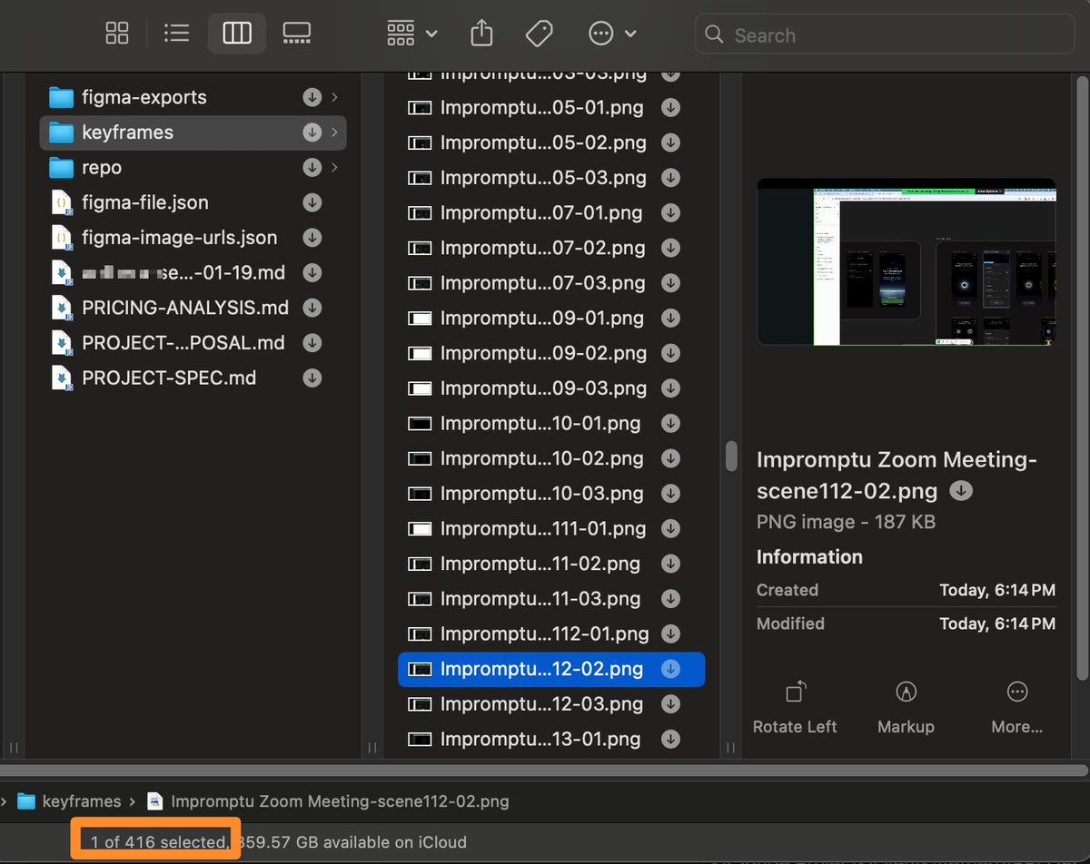 Claude Code can't watch videos. But it can look at hundreds of screenshots.
So I built a skill that:
1. Takes a client video call or walkthrough
2. Extracts keyframes (400+ screenshots)
3. Maps them to the transcript

Now Claude Code has full business context in seconds.