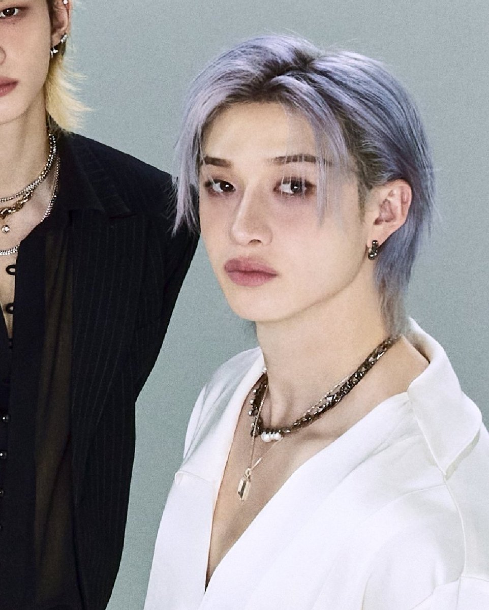 namchanhyung's tweet image. this soft makeup on him the lilac hair the white silk shirt oh my pretty princess