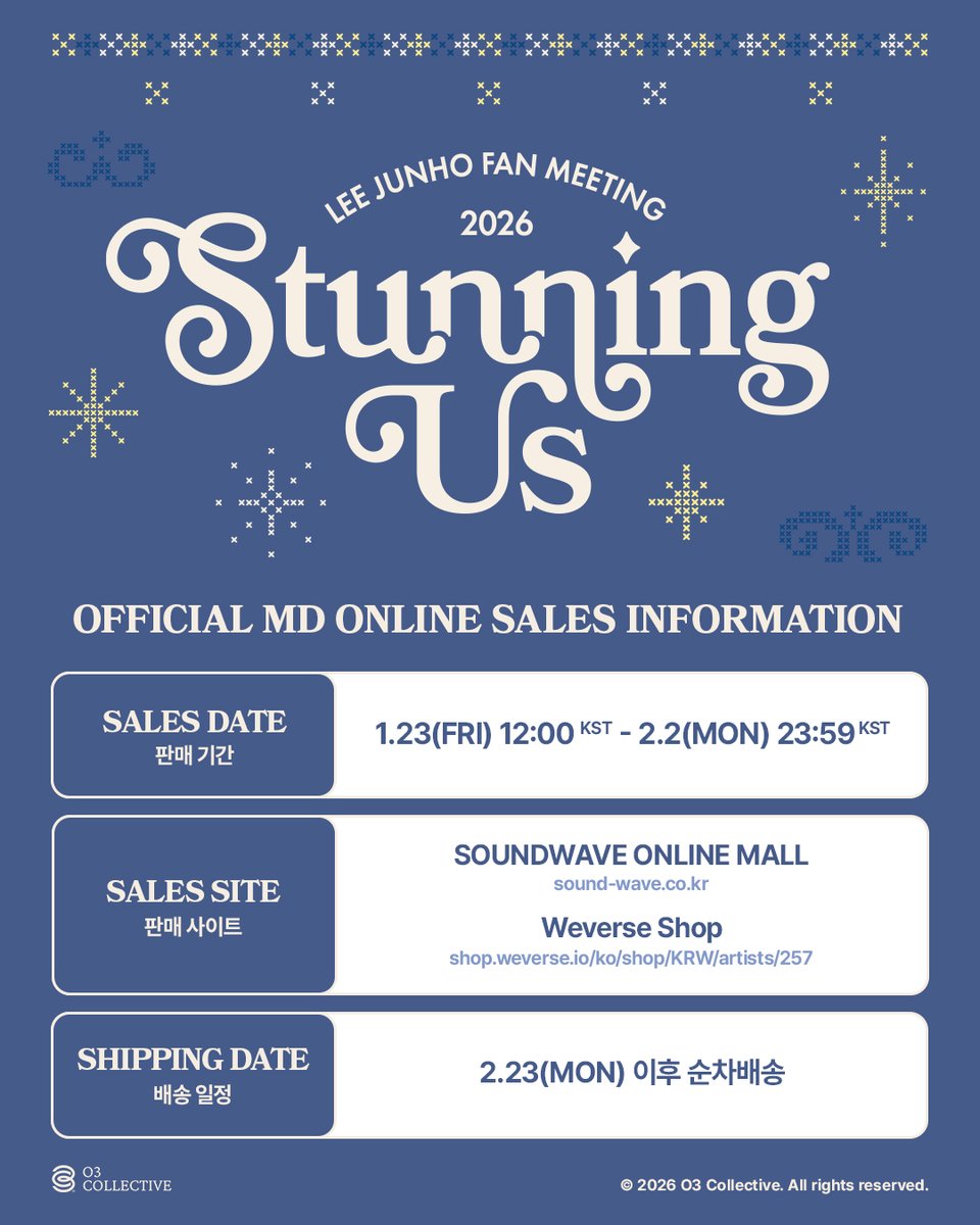 2026 LEE JUNHO FAN MEETING <STUNNING US>
OFFICIAL MD ONLINE SALES INFORMATION

🔗 weverse.io/leejunho/notic…

#이준호 #LEEJUNHO
#STUNNINGUS
#2026_LEEJUNHO_FANMEETING
#O3Collective