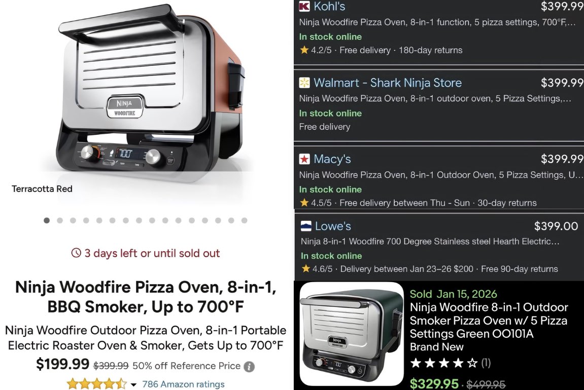 CHEAPEST NINJA WOODFIRE PIZZA OVEN ONLINE

Price dropped on Woot to $200, normally $400

New models selling on eBay for $300+

Free shipping for Amazon Prime members

cutt.ly/0tl3oS5U