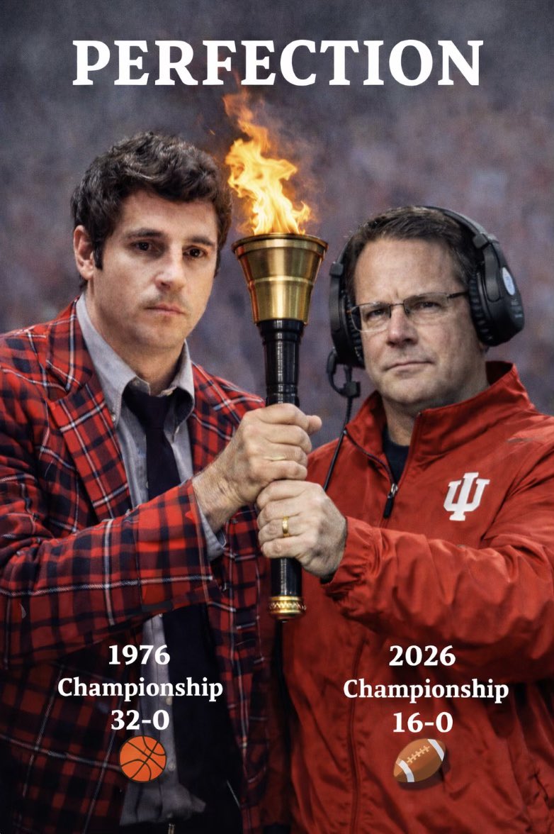 We are happy to share the torch with <a href="/CCignettiIU/">Curt Cignetti</a> as <a href="/IndianaFootball/">Indiana Football</a> completes the perfect season. Unbeaten then. Unbeaten now. 🏀 🏈 #iufb #iubb #Hoosiers  #CoachCig #theGeneral