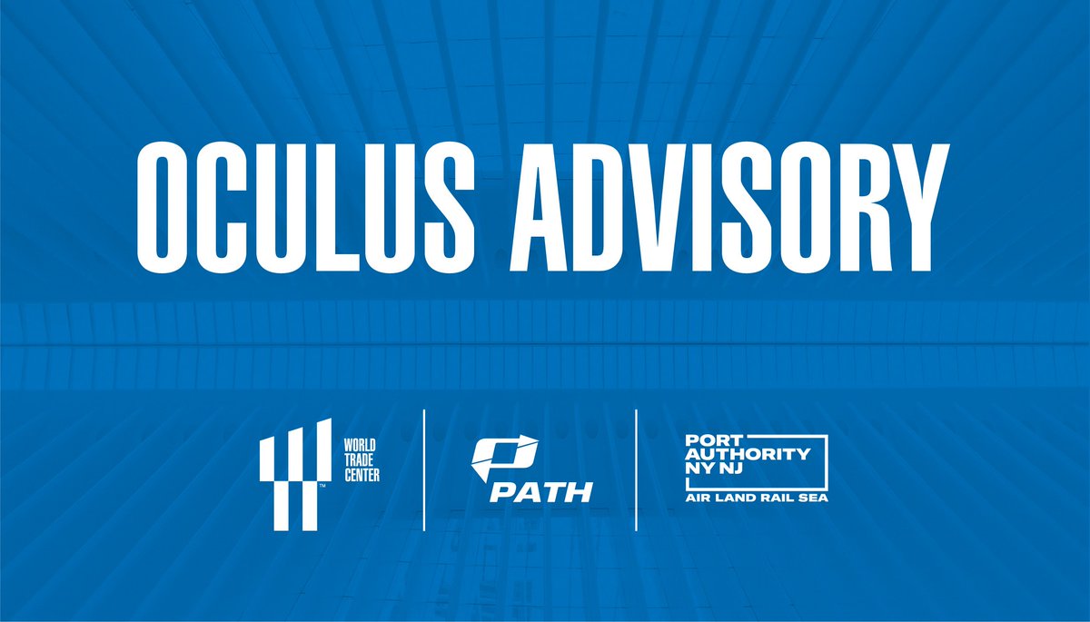 PATHTrain's tweet image. World Trade Center Oculus Overnight Advisory

From 1am-5am, the WTC Oculus has limited street level access. Use the Fulton Street or Vesey Street entrance in the 2WTC Transit Lobby. All other street level entrances are closed during this time. 

More info: officialworldtradecenter.com/en/local/plan-…