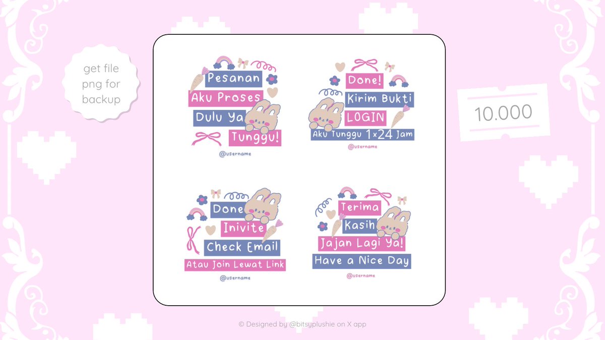 bitsyplushie's tweet image. help repost, thank you ૮ ․ ․ ྀིა

sticker pack wa for ba [ 10.000 ]
"Usagi" — ⓘ check alt for detail

&amp;lt; #zonauang &amp;gt;