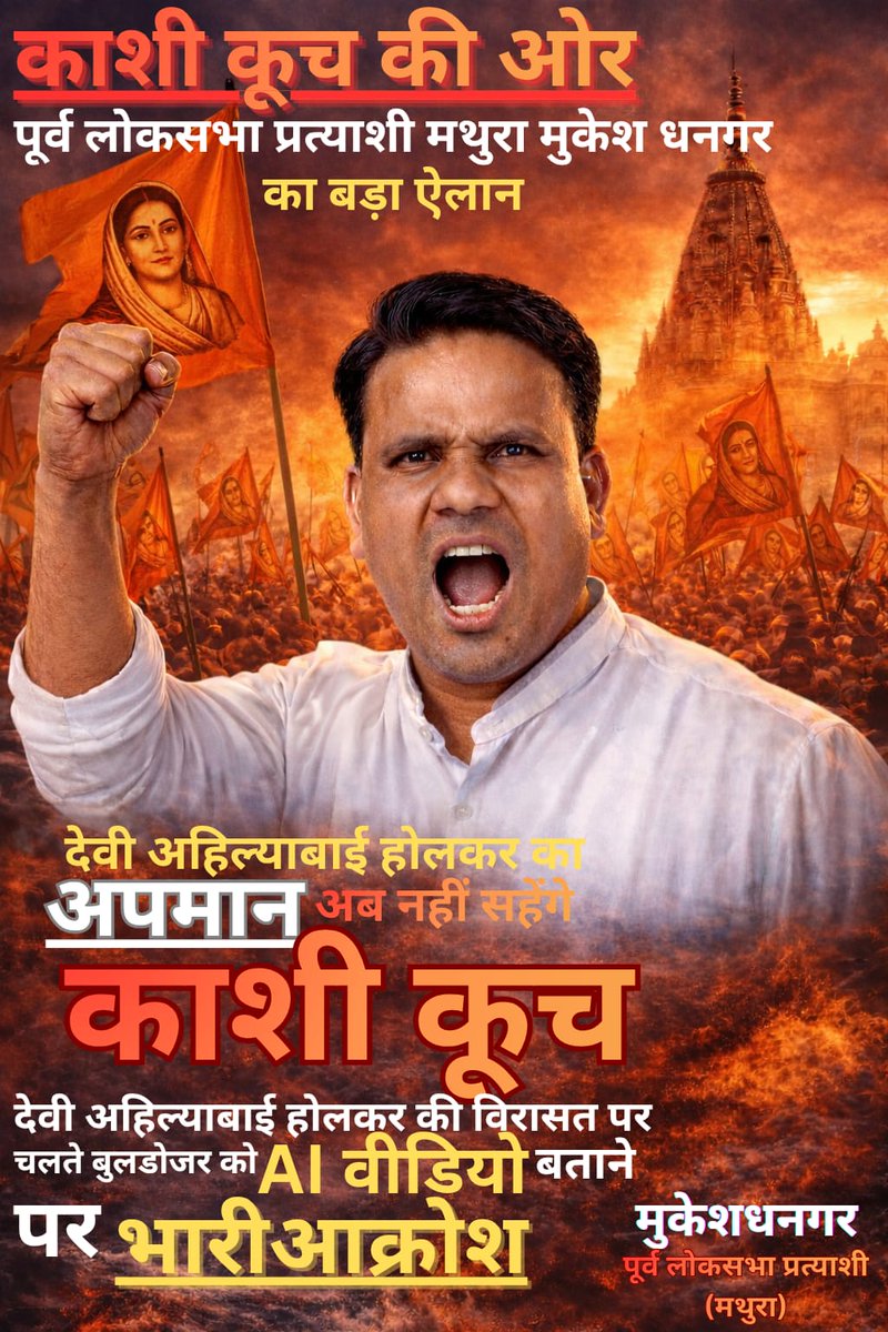 MukeshDhangar_'s tweet photo. काशी की पावन भूमि पर देवी अहिल्याबाई होल्कर की ऐतिहासिक विरासत के साथ जो हुआ, उसने पूरे समाज को झकझोर दिया है। 

अब समय आ गया है कि समाज एकजुट होकर आवाज़ बुलंद करे और यह संदेश दे कि
देवी अहिल्याबाई होल्कर की विरासत पर किसी भी तरह का अपमान अब स्वीकार नहीं किया जाएगा। @INCIndia https://t.co/DG9PbBLc37