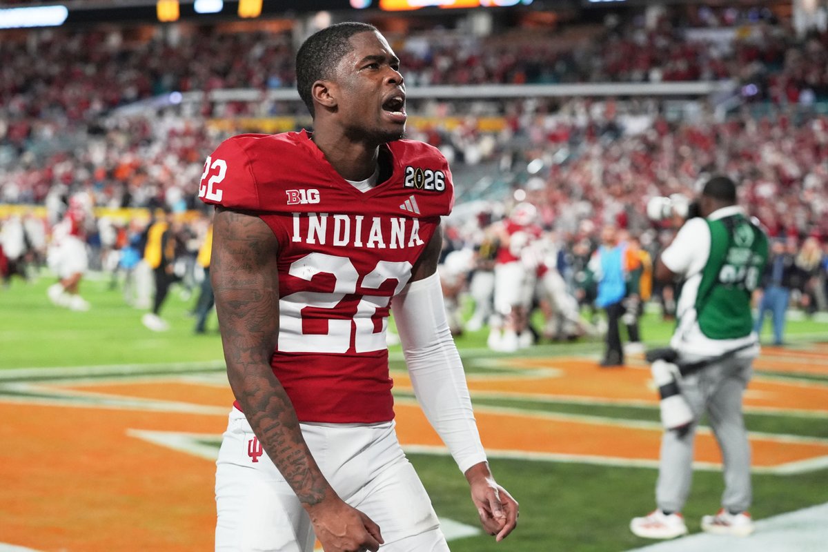 WTHRcom's tweet photo. HOMETOWN HERO: Jamari Sharpe, playing in his hometown of Miami, sealed Indiana's first football national championship with an interception!
 
GAME PHOTOS: https://t.co/qMmL2JFHnb 
 
(📸: AP/Lynne Sladky) https://t.co/OYIW4dbLK5