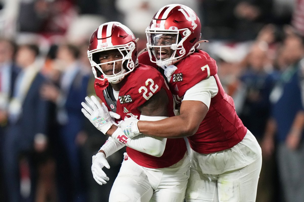 WTHRcom's tweet photo. HOMETOWN HERO: Jamari Sharpe, playing in his hometown of Miami, sealed Indiana's first football national championship with an interception!
 
GAME PHOTOS: https://t.co/qMmL2JFHnb 
 
(📸: AP/Lynne Sladky) https://t.co/OYIW4dbLK5