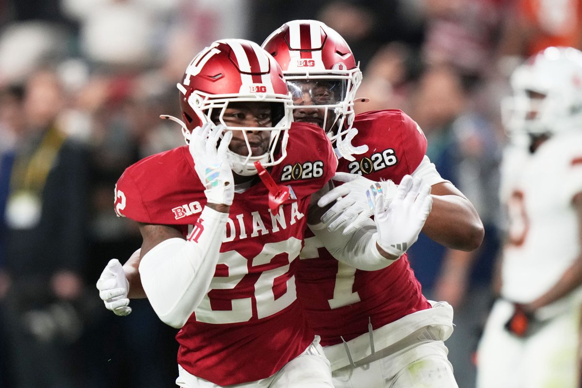 WTHRcom's tweet photo. HOMETOWN HERO: Jamari Sharpe, playing in his hometown of Miami, sealed Indiana's first football national championship with an interception!
 
GAME PHOTOS: https://t.co/qMmL2JFHnb 
 
(📸: AP/Lynne Sladky) https://t.co/OYIW4dbLK5