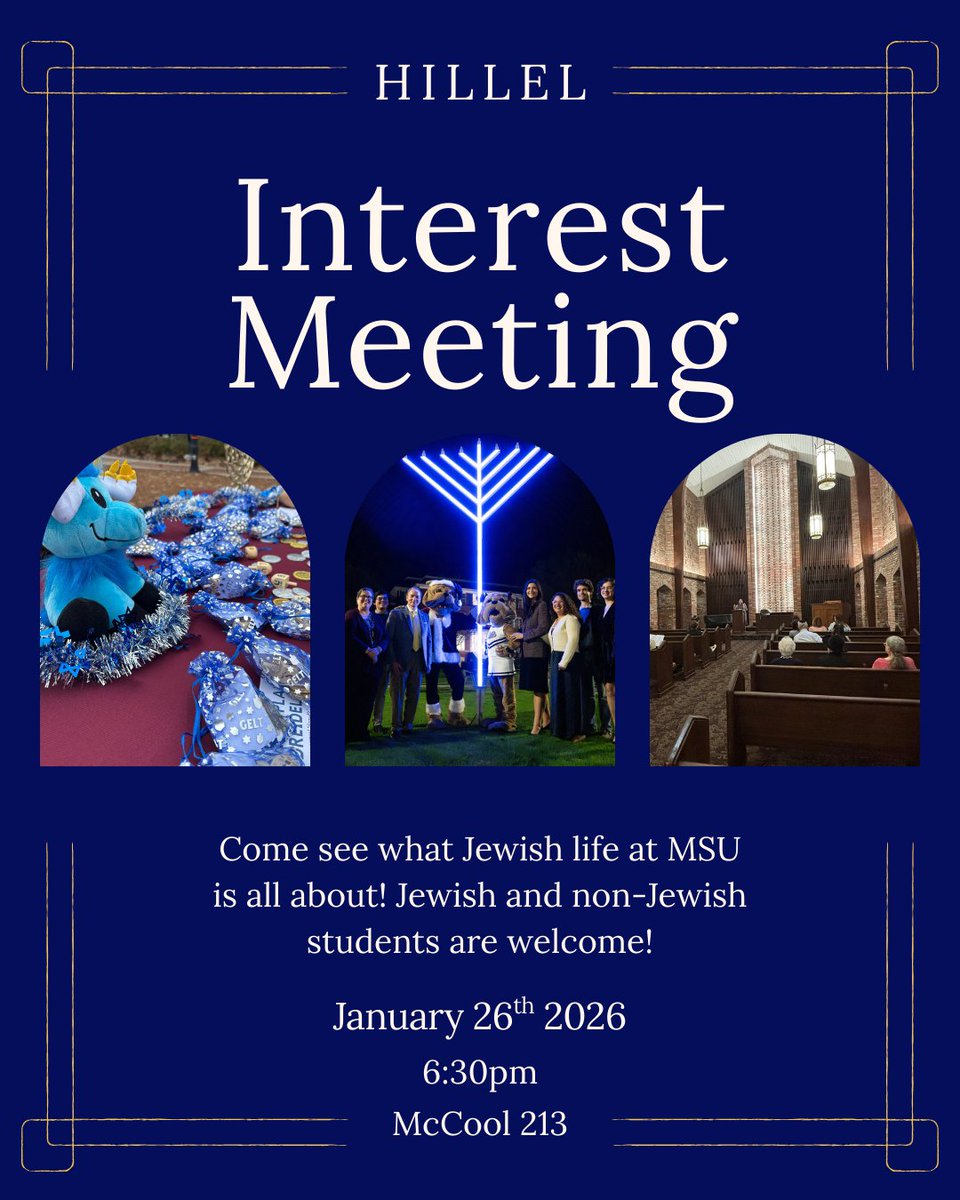 MsStateHillel's tweet photo. Join us on January 26th for our interest meeting. We will be discussing upcoming plans and festivities! We will also have Tu B'Shvat celebrations. Jewish and non-Jewish students are welcome! https://t.co/n7Fm9xWMCH