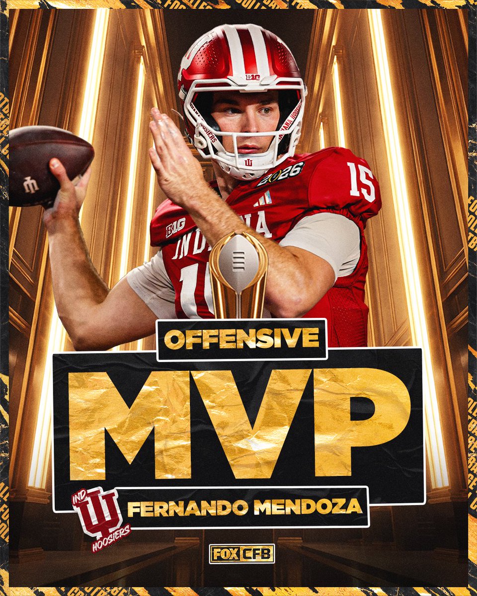 CFBONFOX's tweet image. Your National Championship Offensive MVP: Fernando Mendoza 🏆

@IndianaFootball | @bigten