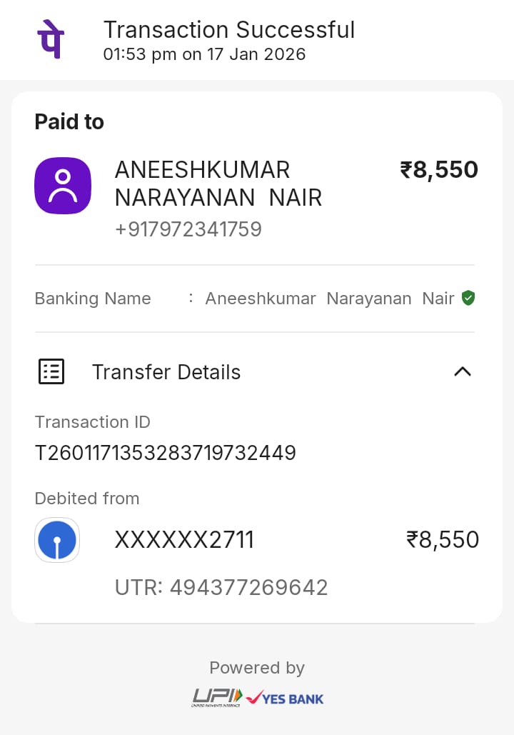 नागपुर के वसीम शेख नामक व्यक्ति का 8550 रुपये का पेमेंट जो कि अनुभव नामक व्यक्ति ने किया था जो कि गलती से अनीश कुमार नारायणन नायर नामक व्यक्ति मोबाइल नंबर ( 7889542015 )जो कि खुद को फौजी बता रहे है उनको चला गया।

जब अनीश कुमार से बात की गई तो उन्होंने स्वीकार किया उनके पास 8550