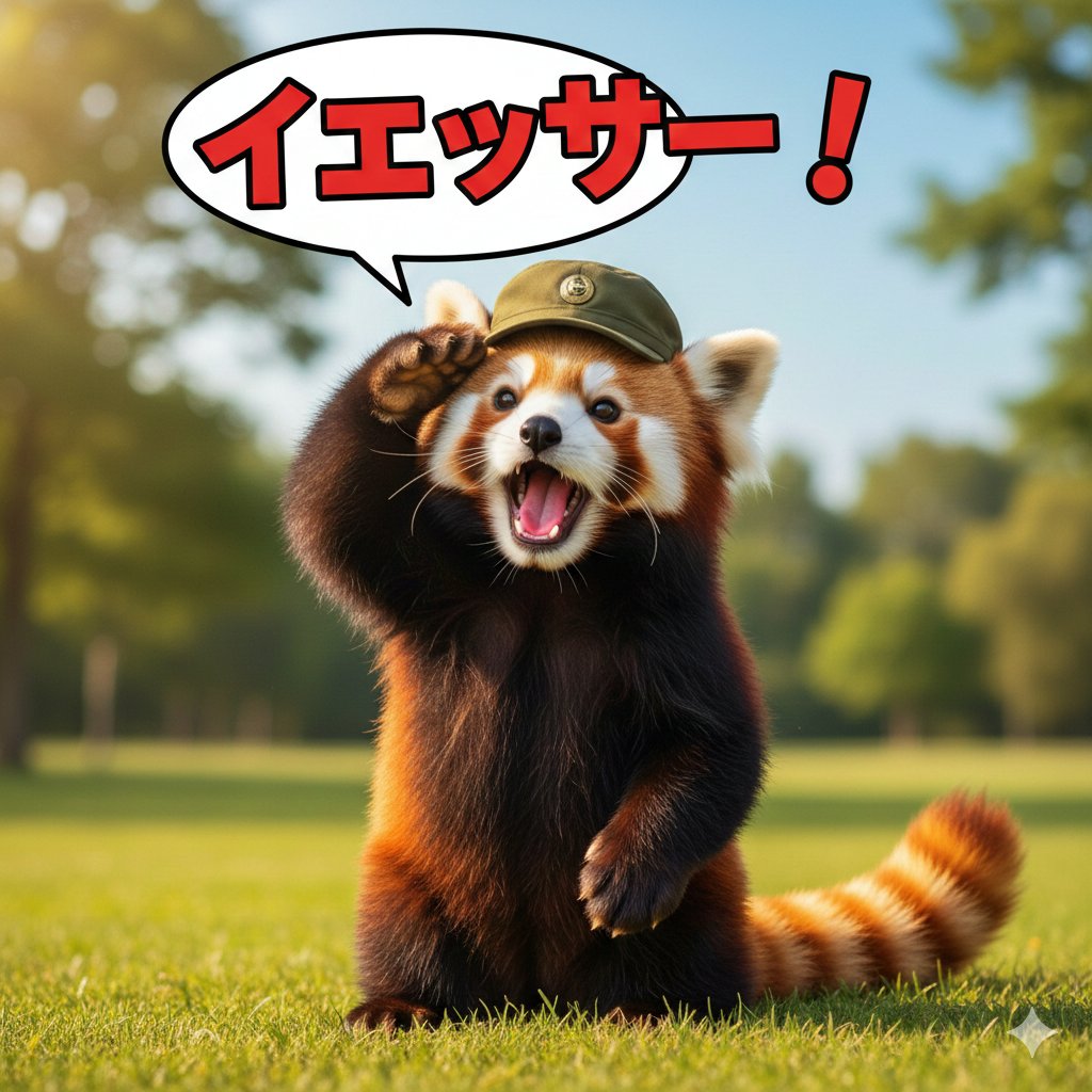 ジェミニで「イエッサーパンダ」を生成してみた。
さて、仕事に戻ろう。