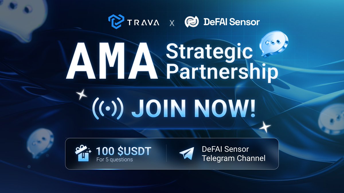 🔴 LIVE NOW — Join Us

🎙️ AMA: Trava.Finance × <a href="/DefaiSensor/">DeFAI Sensor</a> 🤝

📍 Venue: t.me/defaisensor_ch…

We’re discussing:
* AI trading signals
* Signal → on-chain execution
* What this partnership unlocks next

💰 100 $USDT rewards

Jump in &amp; ask your questions now 👇