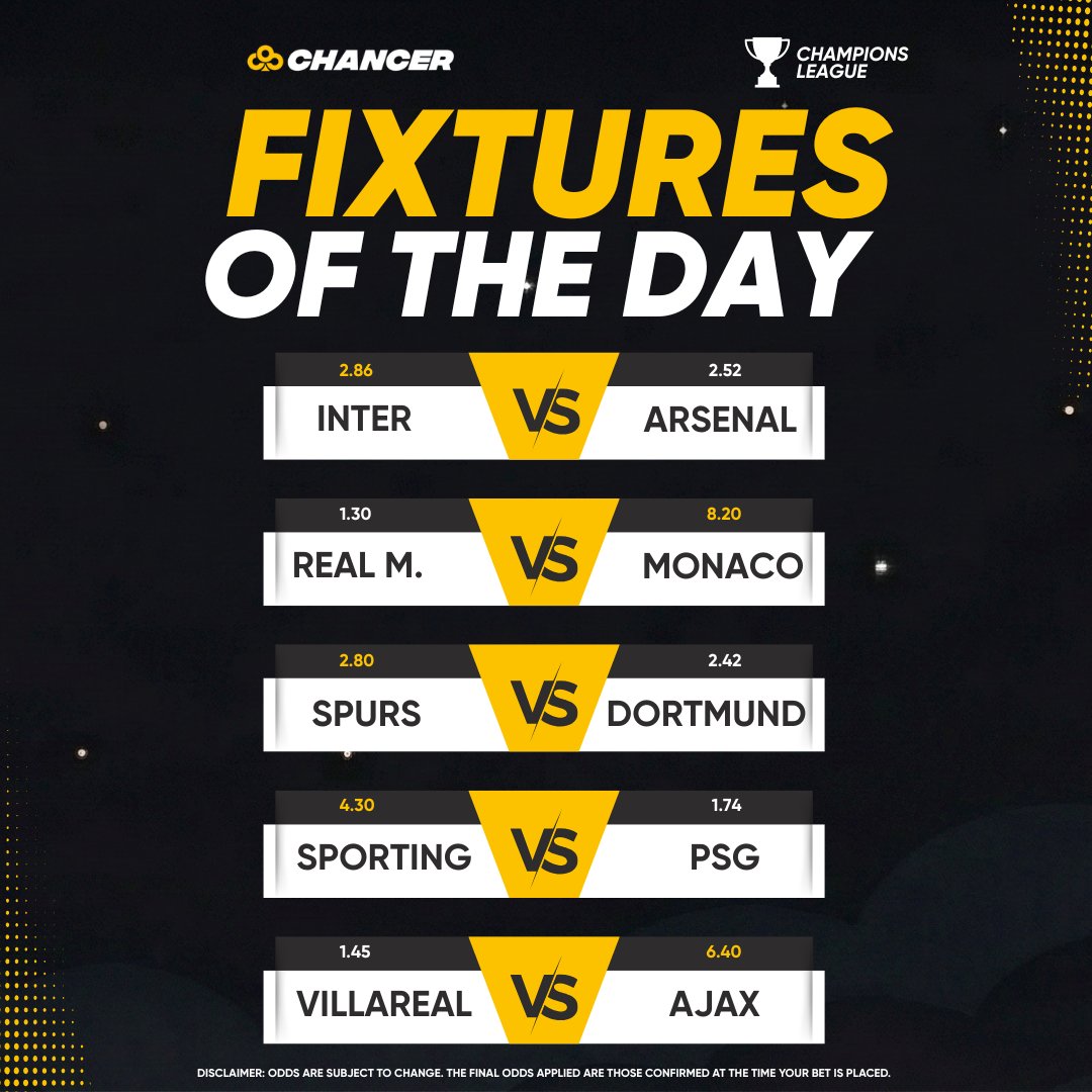 Champions League nights = betting nights 💸⚽

Big clubs. 
Big odds. 
Bigger moments. 💥

Tonight’s fixtures are loaded, and the smart money is already moving 💸 
Get your bets in before kickoff: chancer.bet/sportbook/

#championsleague #football #bettingtips