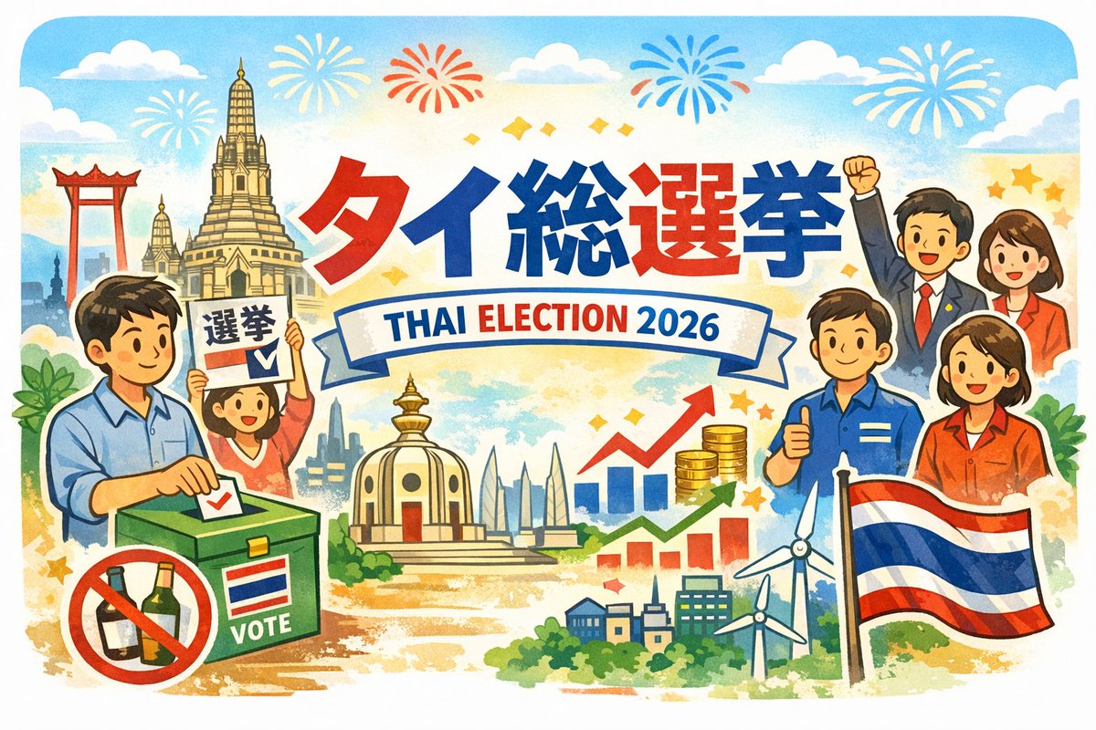 kinsom's tweet photo. 🇹🇭【タイ総選挙・ここがポイント】
下院500議席／小選挙区＋比例の混合制
🔥 与党プムジャイタイ vs 野党（人民党・プータイ）で大接戦
📊 世論調査では「人民党リード」の調査も
争点は
・経済成長
・AI投資＆デジタル化
・電力・エネルギー改革
・政治の安定
🍺 選挙前後は酒類販売禁止の可能性あり https://t.co/iF9vxQ6wIm