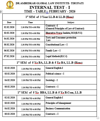 3/5 YEAR LL.B INTERNAL TEST-I TIMETABLE