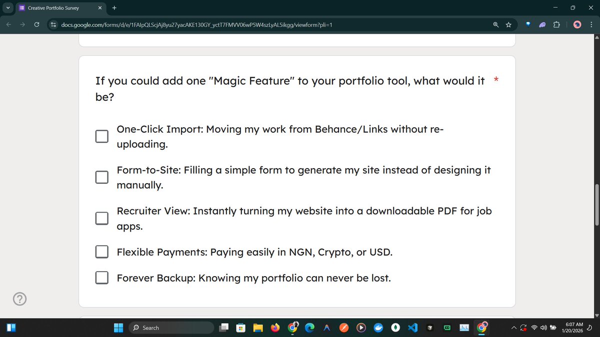 Building a decentralized portfolio tool because Web2 builders are broken. 🛠️

✅Form-to-Site✅Crypto Payments✅Perma-storage

60-second vibe check here: forms.gle/b9dMpS54AJk4Q5…

#Solana #Design #Freelance #Writing