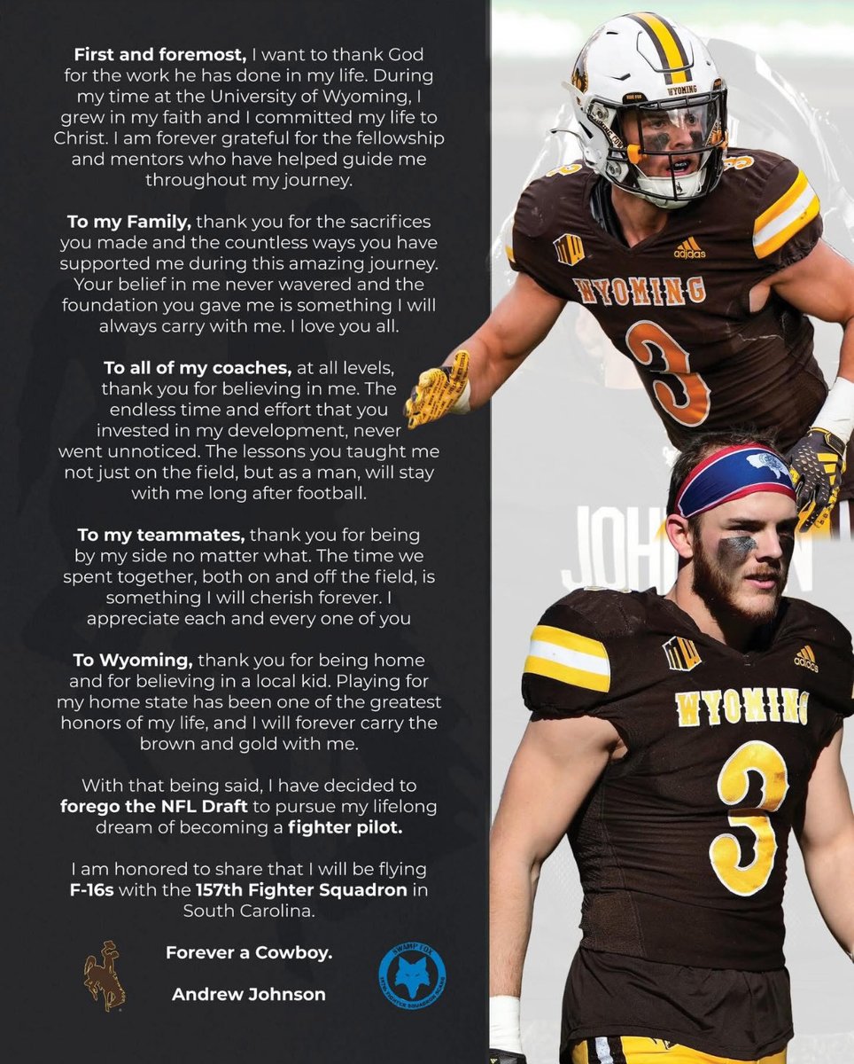 Chatted with Andrew about his goals before this season. Most seniors tell me NFL… he said he wanted to do this. Pretty cool stuff.