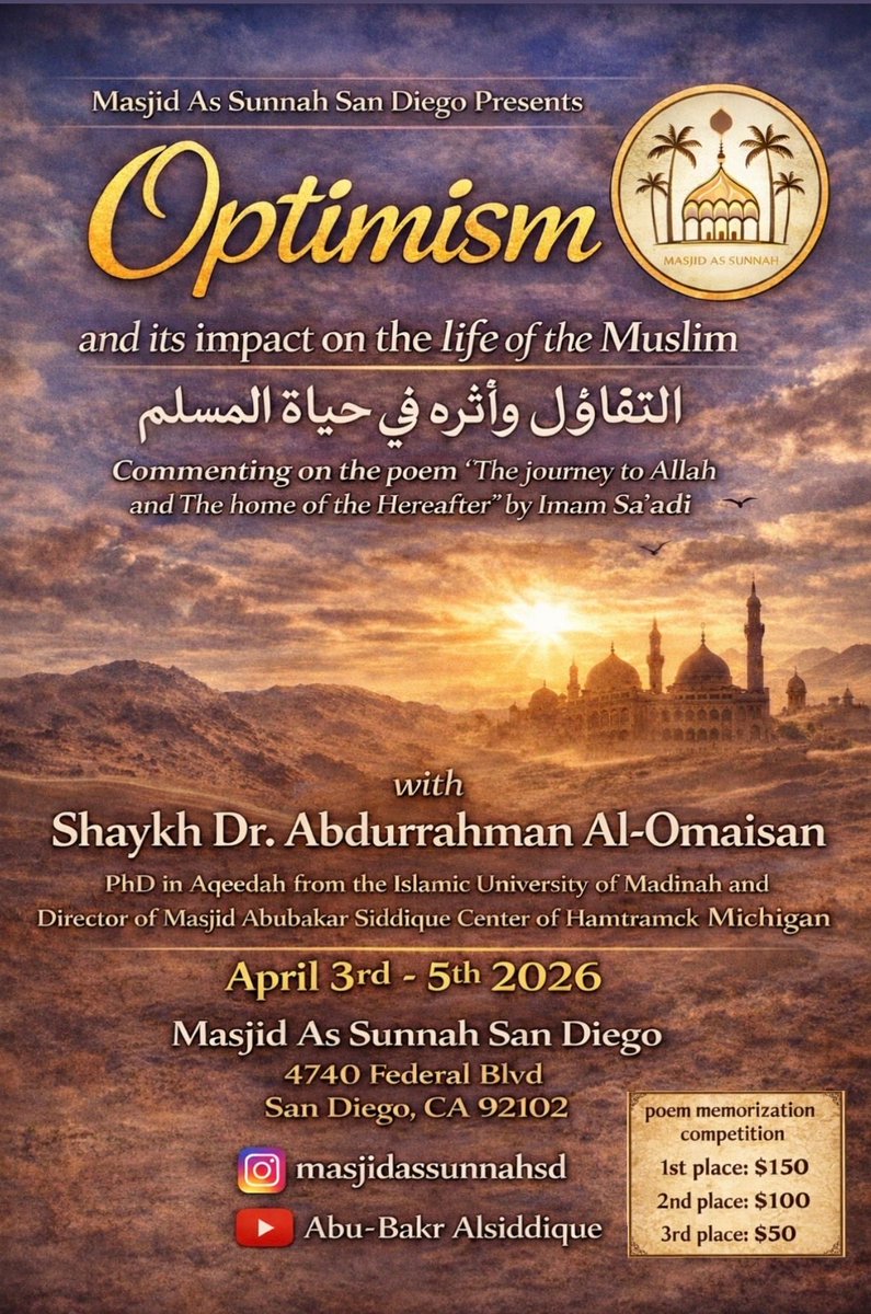 Siddique_Center's tweet photo. April 3rd - 5th seminar #Optimism 
@Alomisan #San_Diego https://t.co/Y14UQhyJic