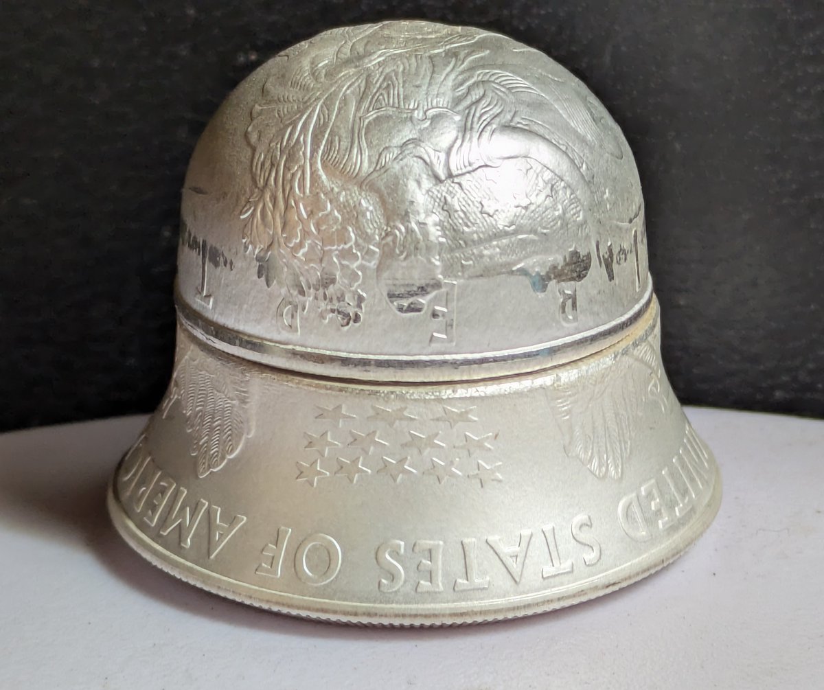 ASE silver coin bell in progress. Formed up now have to sand the seams down to flush and then solder it together.