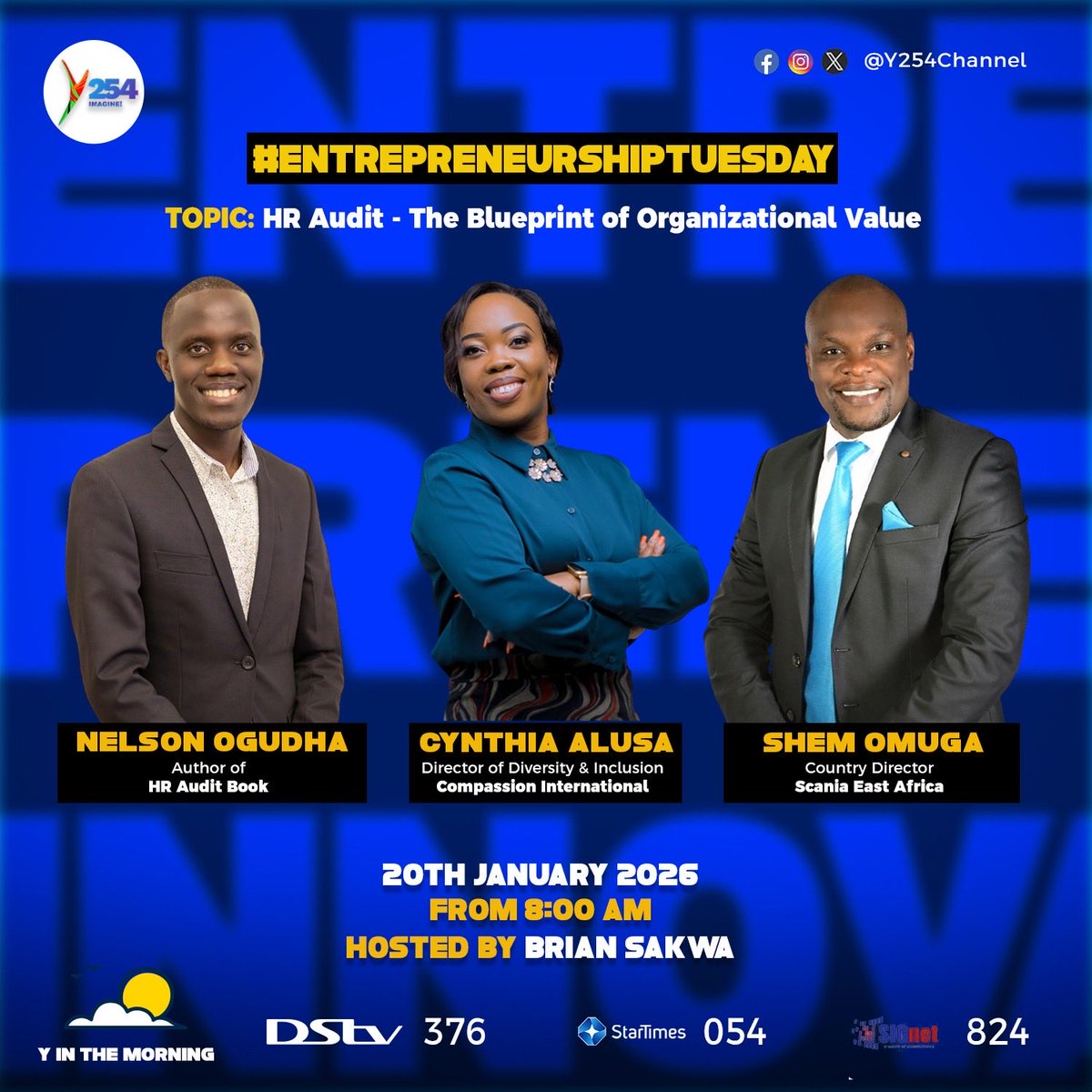 Leo tukona panel moto sana kuwachanua on matters Human Resources. Tune in upate maone two... na umake sure umeangusha swali yako moto kwa comments ujibiwe live!

#YInTheMorning
#EntrepreneurshipTuesday
#Entrepreneurship