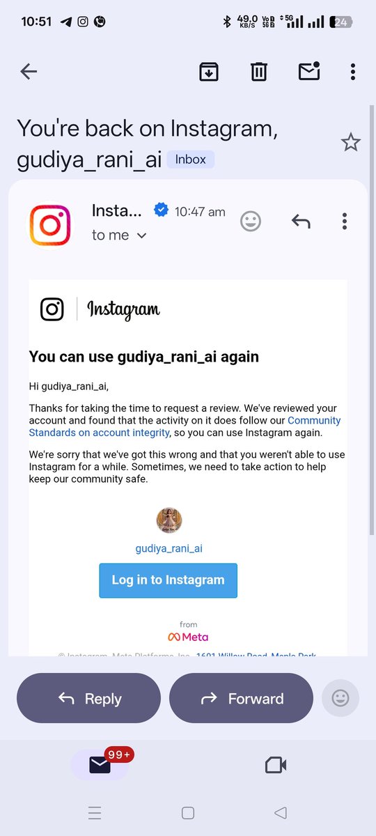 Patelpritesh35's tweet photo. Hey @Instagram @Meta, I received a 'Welcome Back' notification today (Jan 20) for my account @gudiya_rani_ai, but I'm still stuck on the 'Appeal' screen when trying to log in. It seems like a technical glitch. Please fix this! 🙏 # #AccountRestored #Help @instagram @MetaNewsroom https://t.co/DjxiWj4Zf3