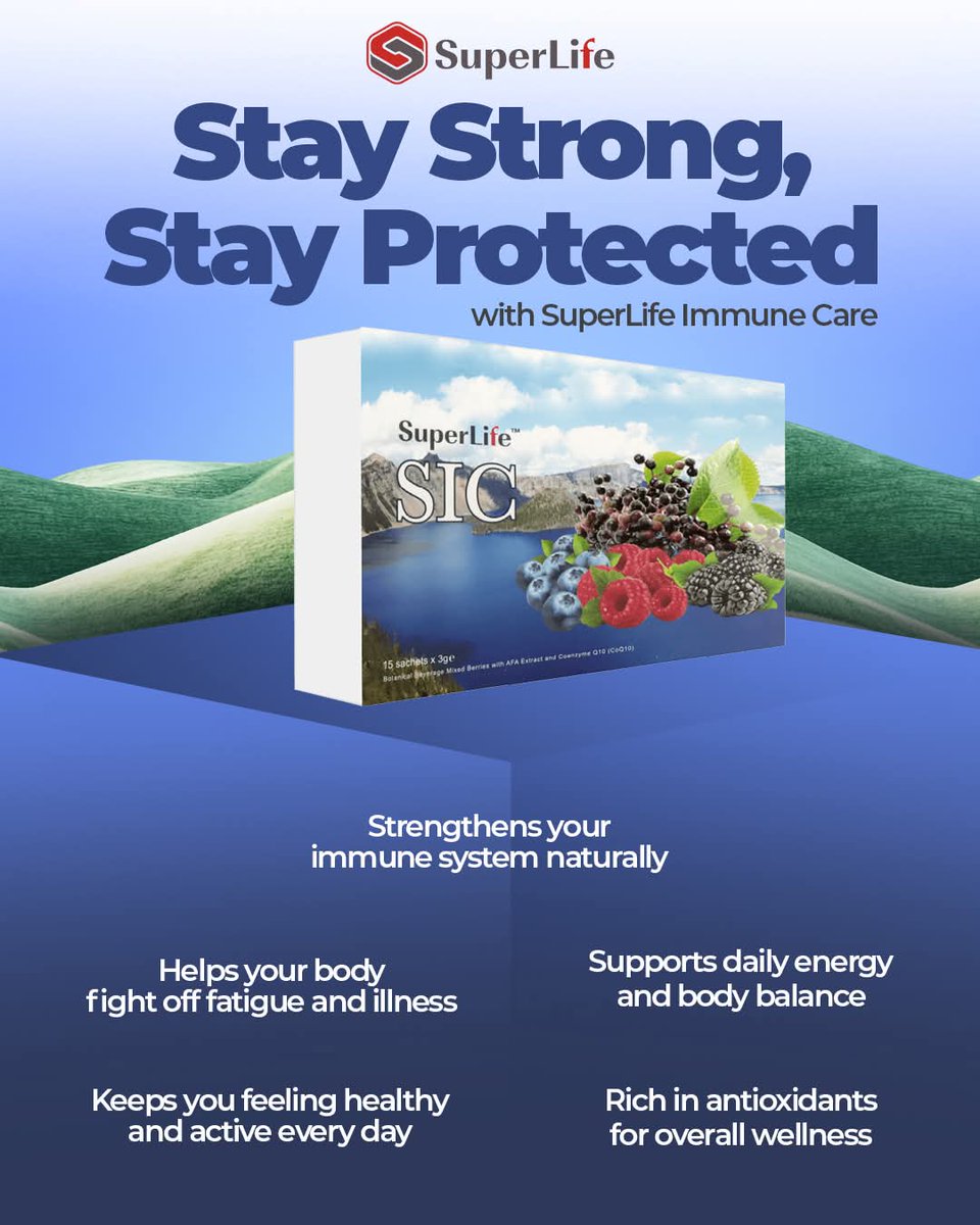 Greatmanbillion's tweet photo. Don’t wait to get sick and build your defense daily with SuperLife Immune Care.
Its blend of natural extracts and antioxidants helps your body stay balanced, energized, and ready to take on the day.
#SuperLife #LifeIsSuper #SuperLifeImmuneCare https://t.co/aci4YctUPW