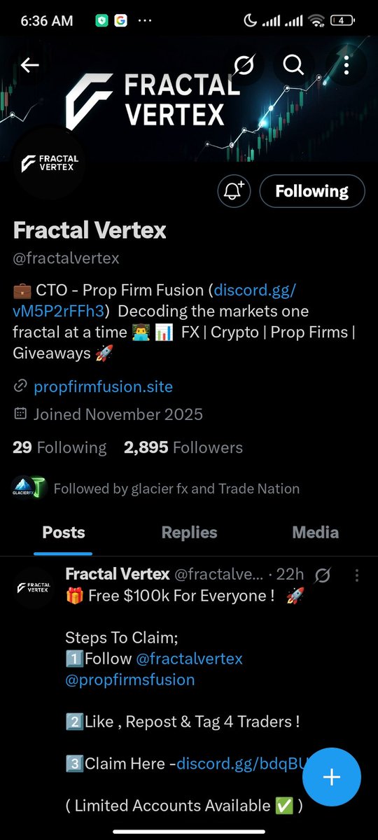 NFervor2128's tweet photo. @fractalvertex @propfirmsfusion @Akindamolafx @ambaposh @young_techster @TeDdy3pf  All done 👍🏻 sur https://t.co/qENzGE5H1d