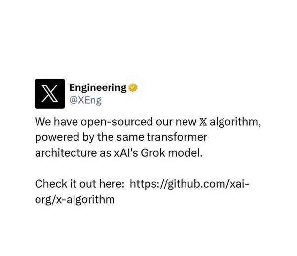 JUST IN:— X has officially open-sourced its new Grok-powered algorithm.
