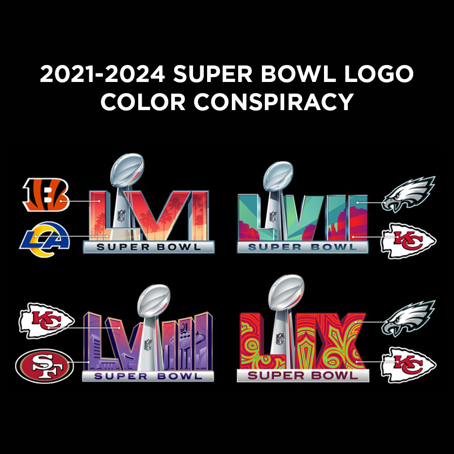 TimContic's tweet image. There's been a conspiracy theory the last 4 seasons about the Super Bowl logo colors telling us who the matchup would be.

With this years logo showing rainbow colors, it was much more difficult to decipher the code..

..until you invert the colors of the logo in photoshop.
