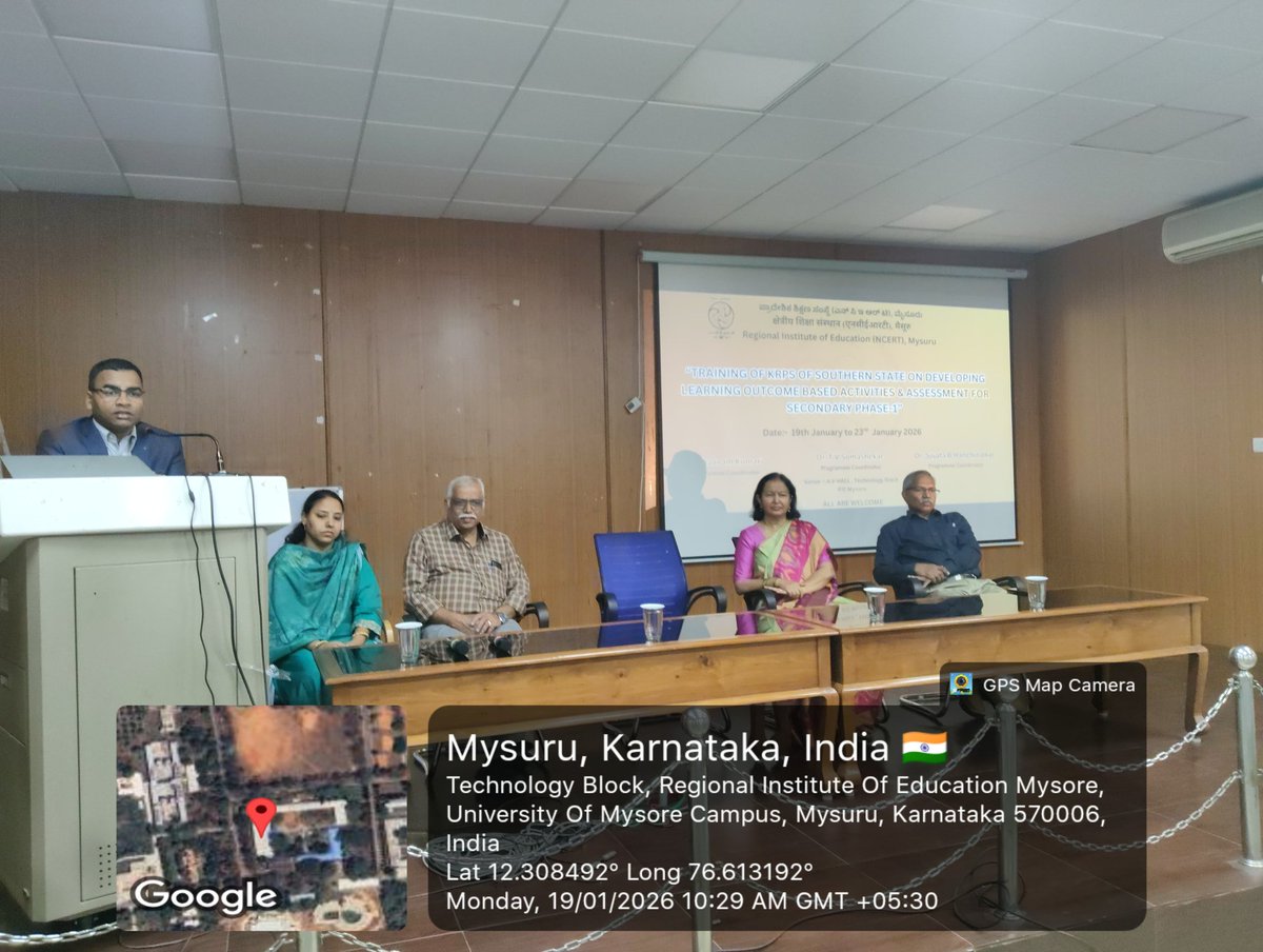 RIEMYSURU's tweet image. 5-day training programme for KRPs on Learning Outcome-based Activities &amp;amp; Assessment of Science &amp;amp; Maths (Secondary Stage) kicked off at RIE Mysuru! Coordinated by Dr.T.V.Somashekar, Dr.Sujata B.Hanchinalkar &amp;amp; Dr.Shavnam Kumari 📚🧑‍🏫 #LearningOutcomes #TeacherTraining #RIE_Mysuru