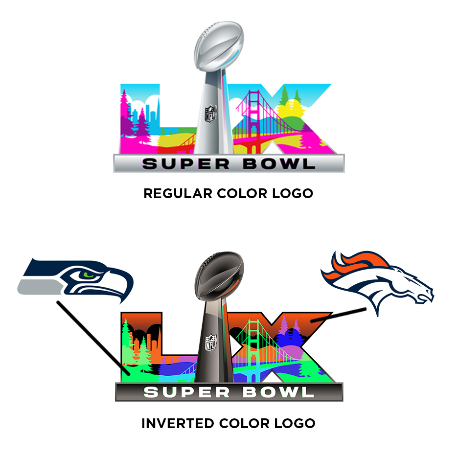 TimContic's tweet image. There's been a conspiracy theory the last 4 seasons about the Super Bowl logo colors telling us who the matchup would be.

With this years logo showing rainbow colors, it was much more difficult to decipher the code..

..until you invert the colors of the logo in photoshop.