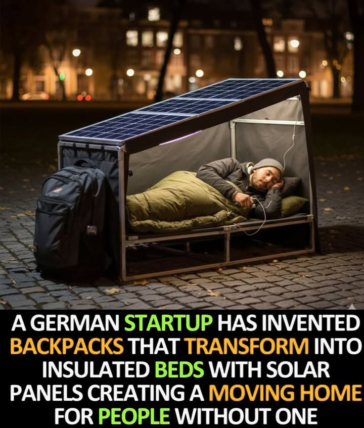 Innovation with Heart: A Backpack That Becomes a Bed!
A German startup has created a backpack that unfolds into a warm, insulated bed—with solar-powered lights and phone charging. ⚡

It’s not a full home, but it gives people experiencing homelessness a safe, warm space, a little