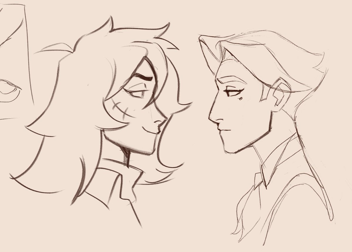 I sketched their profiles for myself.
And it seems I'm worse at drawing on the iPad with Procreate than on the PC with a CSP. (the brushes and thickness are different here, but still)
But iPad allows me to take a break from sitting at the PC after work at least 🫡