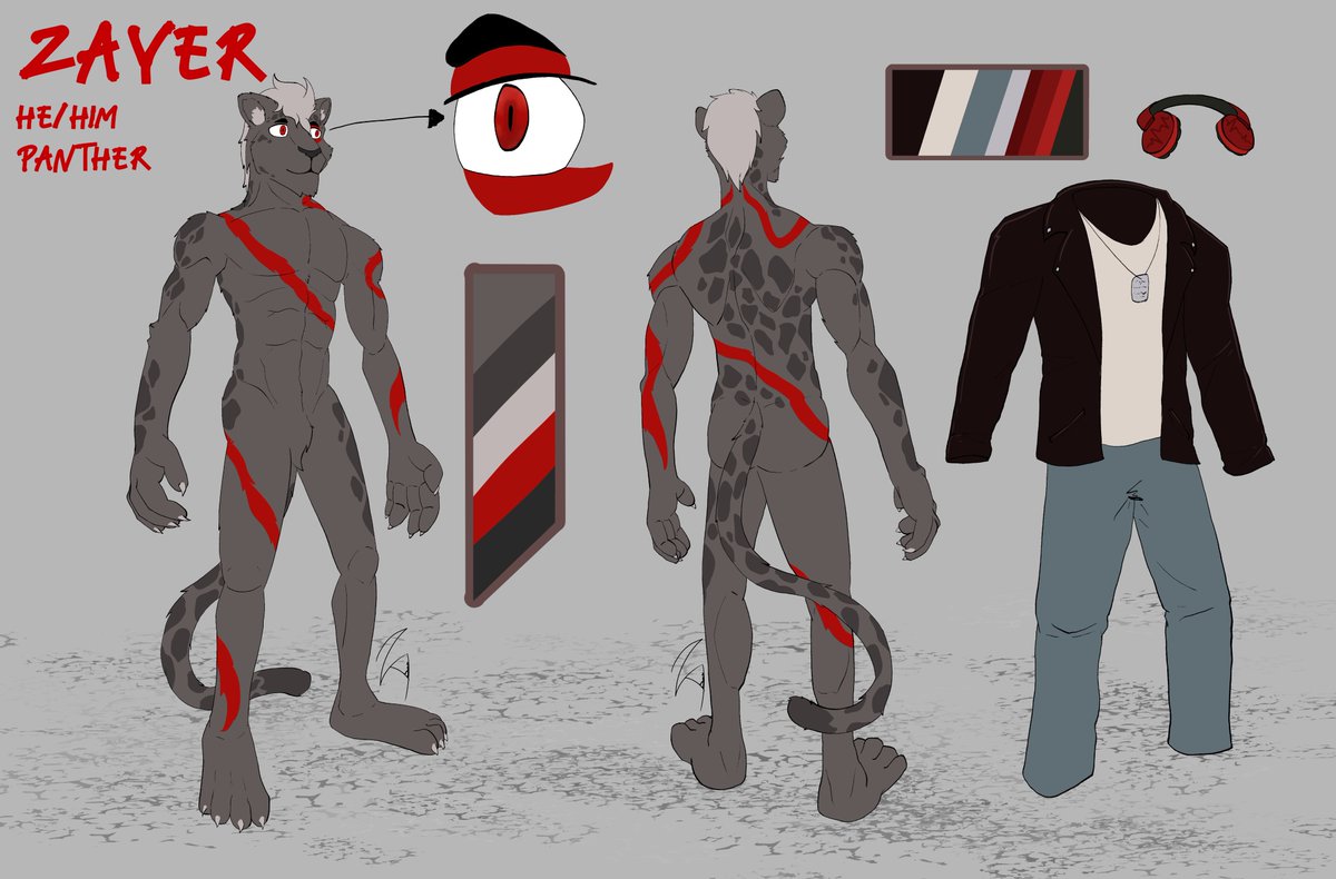 I just realized I never did make a post with my slight change to my sona a whiiiile ago, soooo every so slightly updated version of his reference sheet! The main difference just being that his rosettes are filled in and now spots