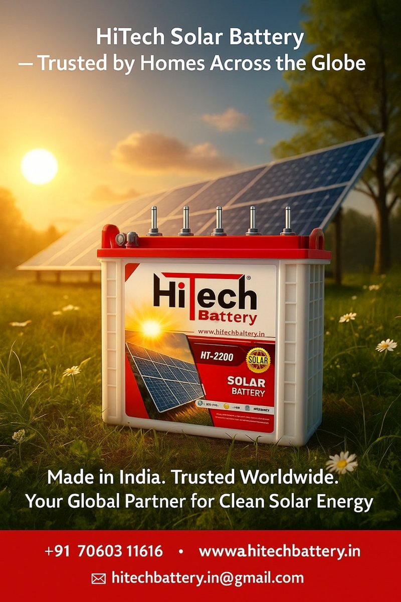HitechBattery's tweet image. Power your future with HiTech Solar Battery 🔋🌞
Made in India 🇮🇳 | Trusted Worldwide 🌍
Now appointing dealers &amp;amp; distributors.
📞 +91 7060311616
🌐 hitechbattery.in
#SolarBattery #GreenEnergy #HiTechBattery
#CleanPower #DistributorWanted #MakeInIndia