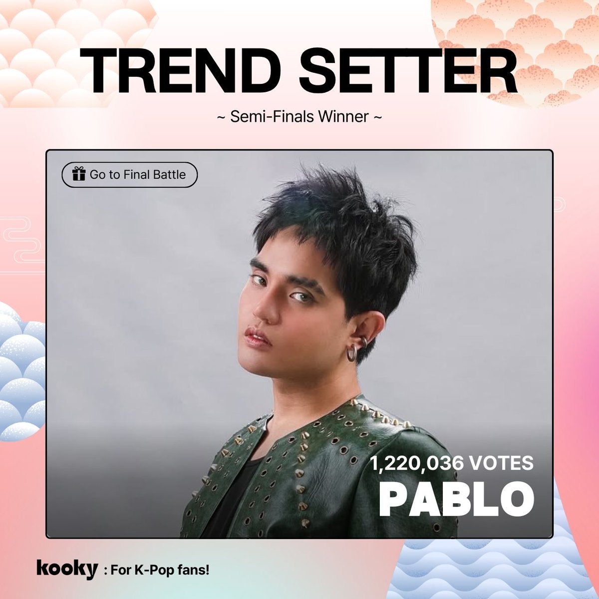kooky__official's tweet photo. [📣 Semi-FInal Results ] #2026_Trend_Setter 

👑#SB19 #PABLO #파블로  

Next Voting
-> 🎁 Seoul Huge Subway Ads (7 days)

#KookyAds #KookyAwards #2026_NEXT_GLOBAL_LEADER