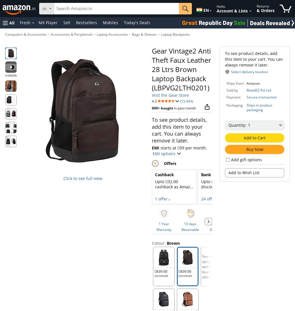 DealZille's tweet image. amazon.in/dp/B07G4D13L7?…  
🚨Backpack Bonanza!  
Gear 28 Ltrs Laptop Backpack ₹655 MRP: ₹839  
Selling fast now #ad #Amazon #BackpackDeal