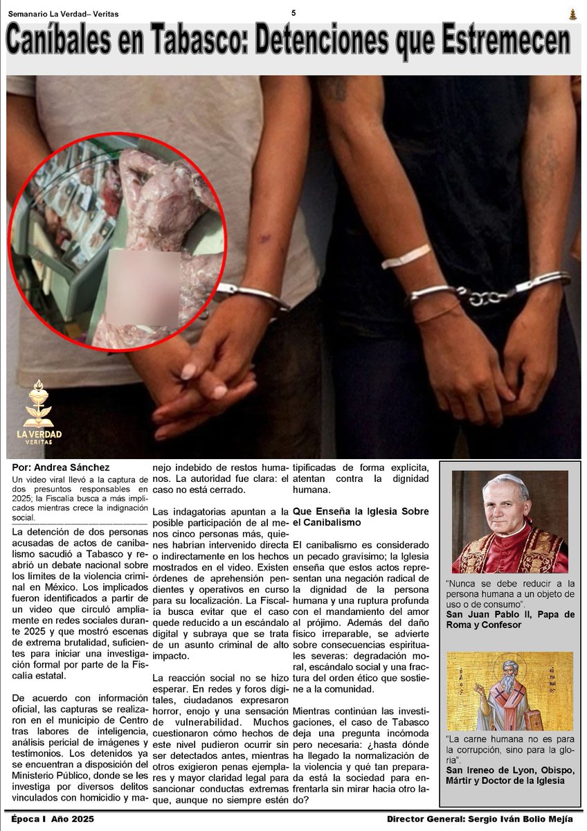 SemanarioVerdad's tweet photo. Caníbales en Tabasco: Detenciones que Estremecen
Por: Andrea Sánchez

#PeriodicoDigital #LaVerdad #NoticiasInternacionales #UltimaHora #UltimoMinuto #Tabasco #Canibal #SanJuanPabloII #SanIreneo https://t.co/KWuPiHpc6f