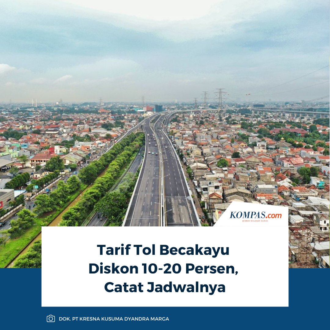 kompascom's tweet photo. Pengguna Jalan Tol Bekasi–Cawang–Kampung Melayu (Becakayu) mulai 19 Januari 2026 mendapatkan diskon sekitar 10 persen hingga 20 persen.

Baca Selengkapnya 👇🏻
https://t.co/464c010HYF 

~NA #TolBecakayu #DiskonTol https://t.co/owzZEnbGEE