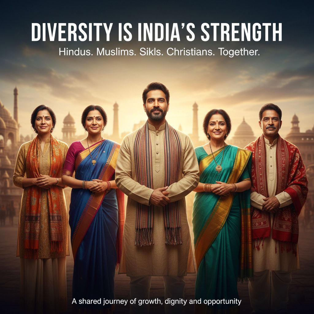 fatimah_shah3's tweet photo. India’s Constitution guarantees equal opportunity for every citizen.Across education &amp; innovation, Indians from all communities contribute to national growth. Merit, effort &amp; talent ,not identity define success. 🇮🇳#IndiaForAll #InclusiveGrowth #OpportunityNation #UnityInProgress https://t.co/Q0JYKyx7D8