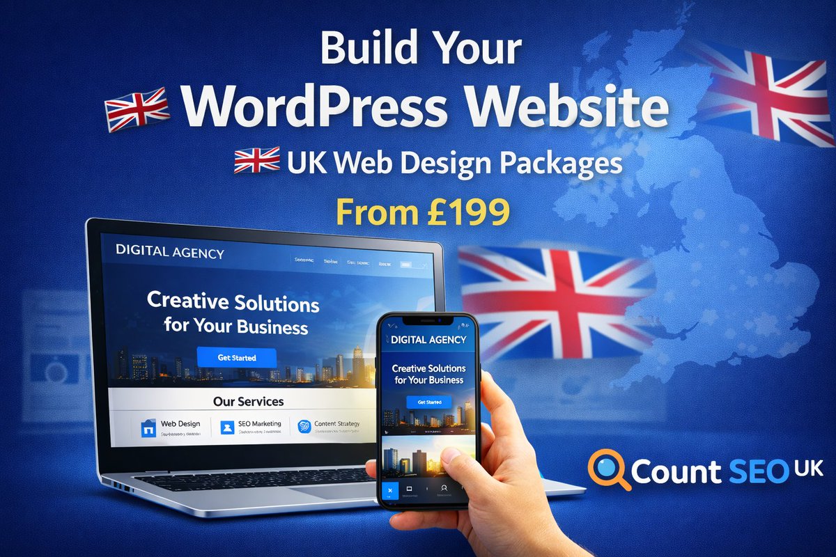 CountseoUK's tweet photo. 🚀 Professional WordPress web design package in the UK!

Check packages &amp; pricing 👇 🔗 https://t.co/bzBcpuxC6D

Affordable pricing from £199 — responsive, SEO-ready &amp; mobile-friendly sites for service businesses. 🇬🇧✨

#WordPress #WebDesign #UKBusiness #SEO #SmallBusiness https://t.co/ZNXR2IXxnI