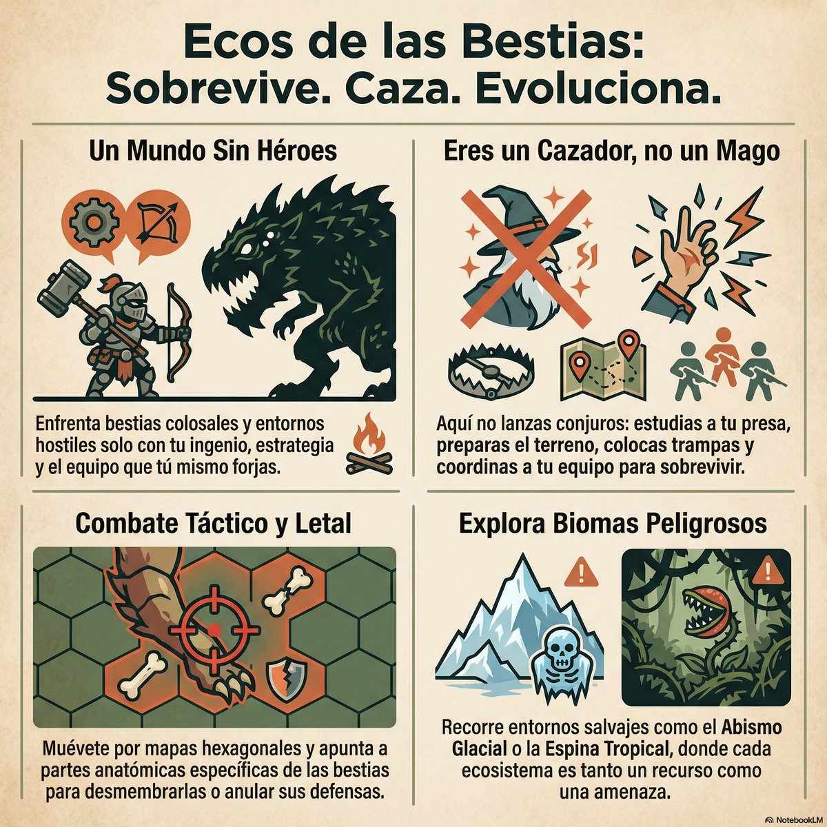 echoesbeasts's tweet photo. Hola Cazadores, en estos días estamos preparando resumenes sobre las armas, el árbol de talentos de cada una y compartirles el oficial que nos ha dibujado nuestro Artista.
Mientras lo preparamos, les dejo esta info resumen de Ecos de las Bestias.
#rolsystem #echoesbeasts https://t.co/LlwRbVlHnV