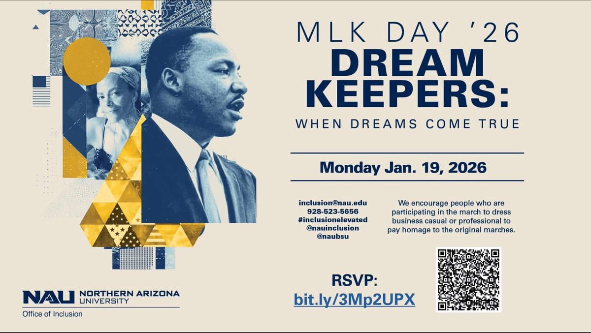NezForAZ's tweet image. Honored to join NAU students, staff, and community leaders today for the Dr. Martin Luther King, Jr. event. Reflecting on his legacy and recommitting to service, justice, and unity.
#MLKDay #NAU #CommunityLeaders #Service #Unity #Justice