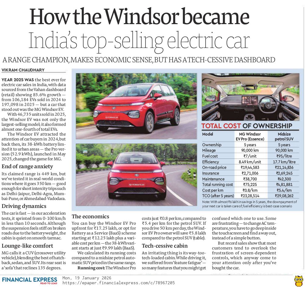 _vikramch's tweet photo. Three questions:
1. How did this Chinese EV become India's top selling model?
2. What all you like/dislike about EVs?
3. Do you agree EVs have a lower total cost of ownership?
I've made a table comparing an EV with a midsize petrol SUV.
#MGWindsor #WindsorEV #EV #electriccar https://t.co/vVl9HCroxs