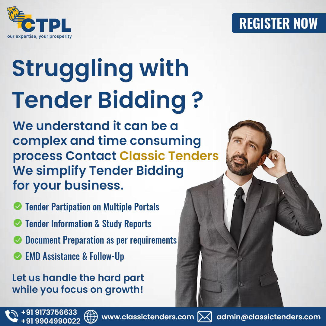 Struggling with Tender Bidding ?
Let us handle the hard part while you focus on growth!

Contact Us :  9173756633 |  9904990022
Visit : classictenders.com 

#classictenders #tenderbidding #tenderconsultant #tenderservices #tendersubmission