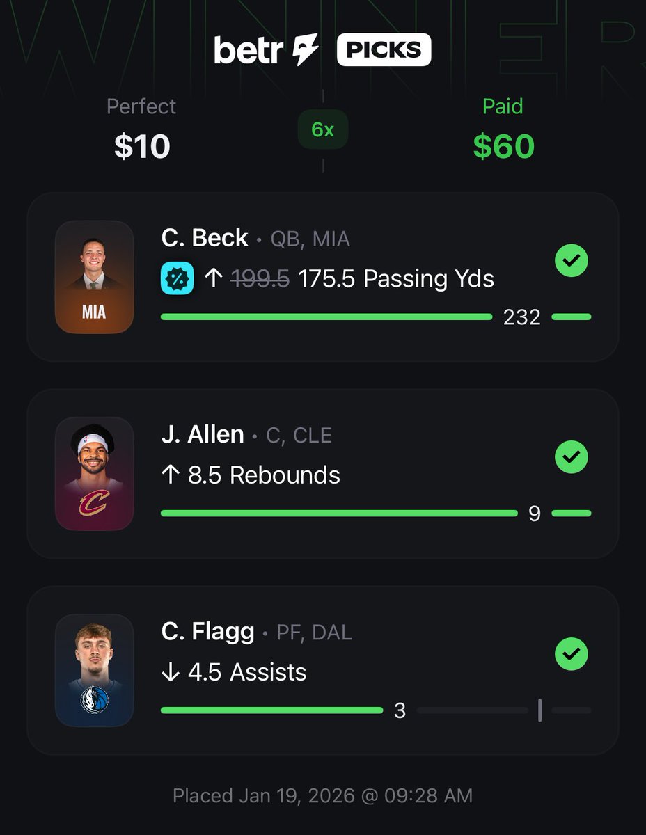 BetWithKidKati's tweet photo. We hit this 6x Beck Discount Slip! 🔥

Thank you @UpsideTools for the winning plays 🫡

I hope y’all were able to tail 🤝 https://t.co/VUHl93p28w